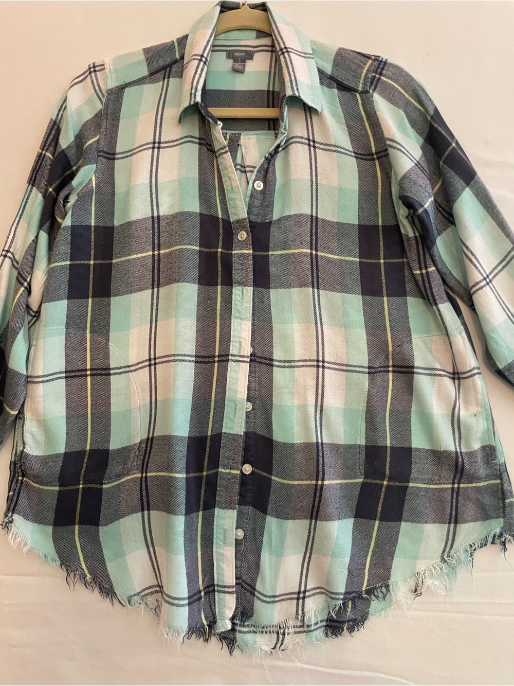 Flannel women’s shirt mint/bluish greywhite with Pockets